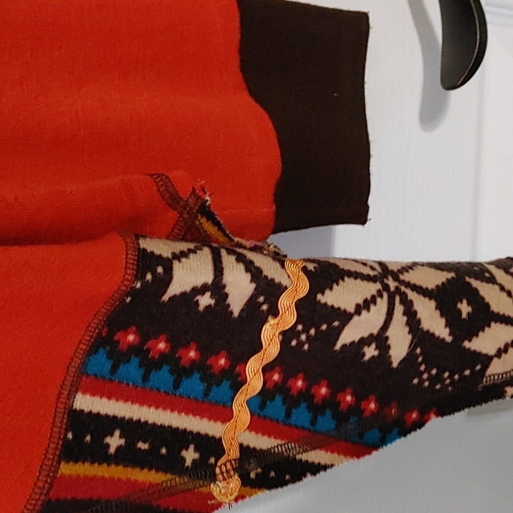 Sacred Threads Orange Hooded Open-Front Cardigan sz Medium w/Aztec Snowflake - Picture 4 of 6